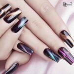 نمونه هنر ناخن کار شده با مگنت ناخن 3 طرفه